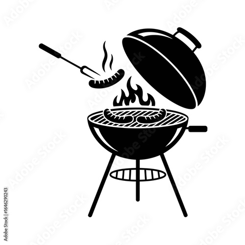 Grilling Sausages on a Charcoal Barbecue Simple Black and White Illustration Vector Image for Summer Cookouts and Delicious Meals