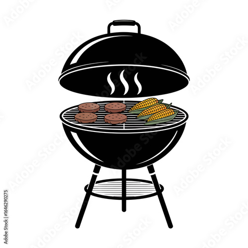 BBQ Grill with Hamburgers and Corn on the Cob Fresh Summer Cooking Vector Illustration Graphic Design