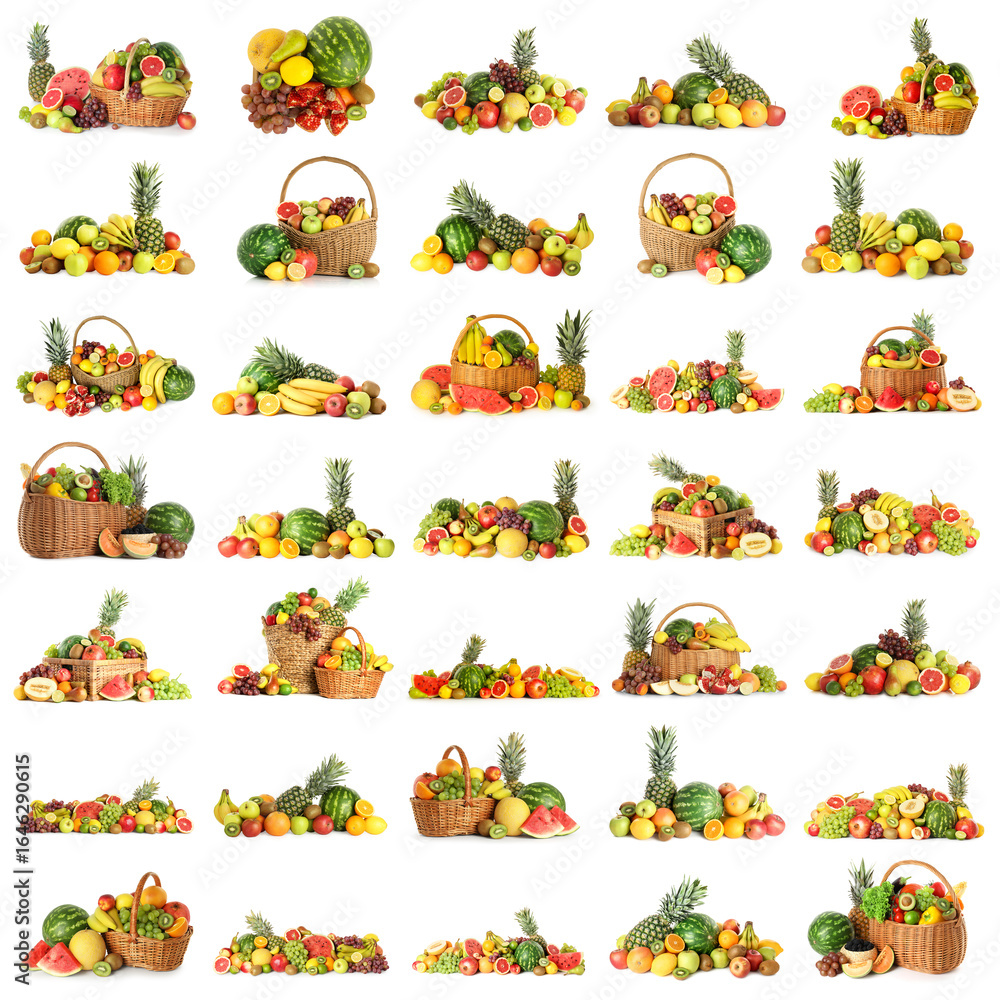Obraz premium Different fresh fruits isolated on white, set