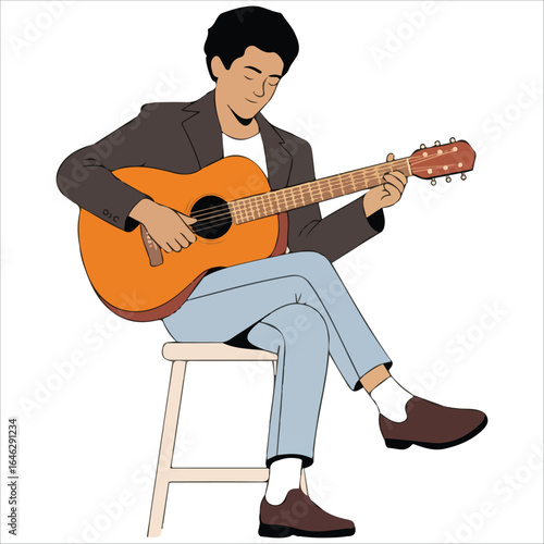 Talented musician playing guitar cartoon vector illustration