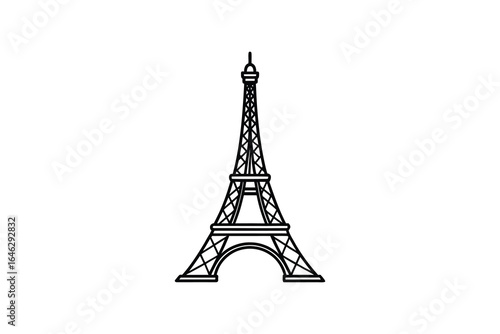 Black line illustration of the Eiffel Tower in different sizes on a white background silhouette