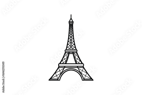 Simple black and white line art illustration of the Eiffel Tower on a white background silhouette