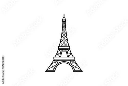Black line illustration of Eiffel Tower on white background simple elegant design silhouette
