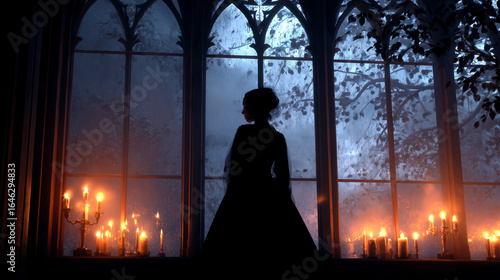Silhouette of Witch in Gothic Window