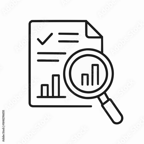Report with charts being analyzed by magnifying glass concept of icons  