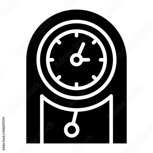 vintage clock glyph icon showing old-fashioned pendulum clock for home or antique use