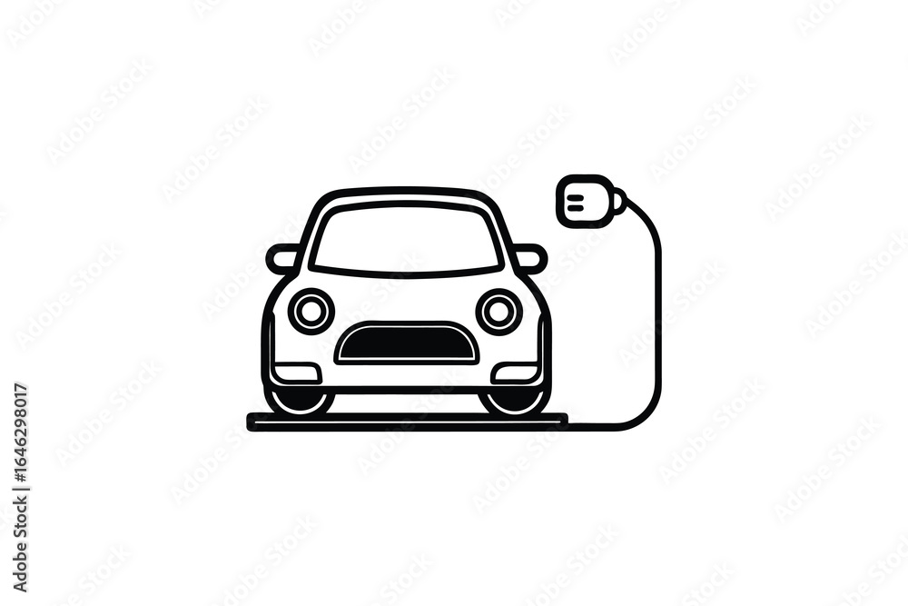 Obraz premium Simple line illustration of electric car charging on a white background silhouette