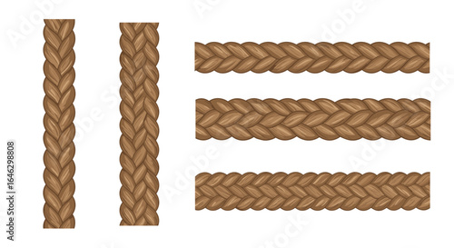 Braided rope illustration with vertical and horizontal sections on transparent background