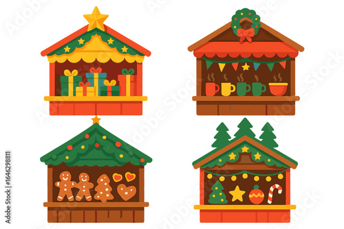 Christmas market stalls with festive decorations and gifts displayed christmas market stalls