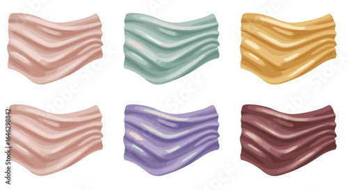 Six colorful abstract draped cloth illustrations on transparent background