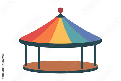 Colorful carousel with a striped canopy in a flat design circular pavilion roof