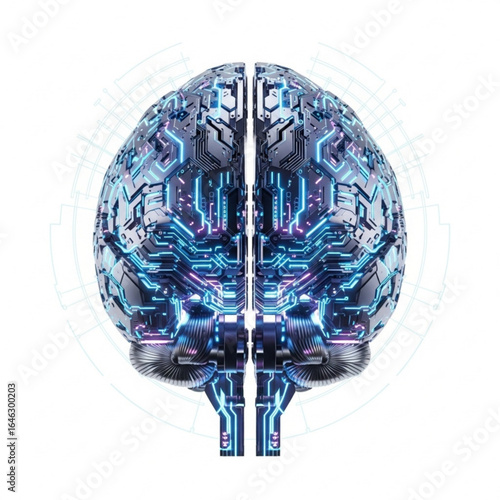 Stylized digital representation of human intellect with glowing circuit board patterns viewed from above