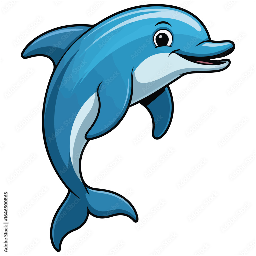 Naklejka premium Ocean dolphin jumping vector graphic isolated white backdrop