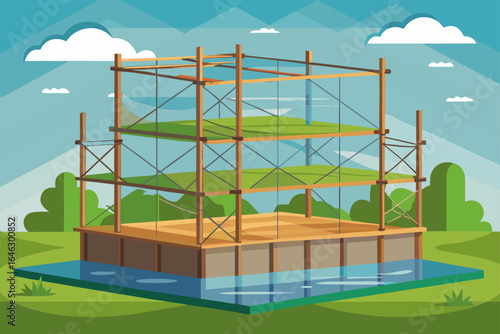 Flat Realistic Vector of a Glass and Wooden Scaffold