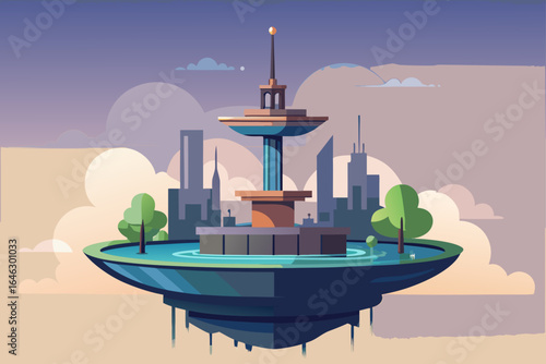 Gradient Flat Vector of a Metal City Fountain on a Plaza
