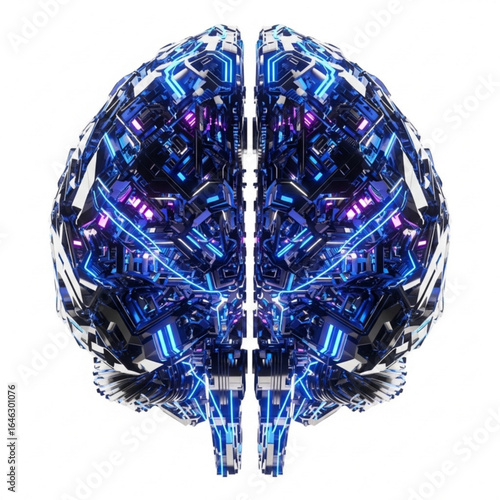 Futuristic representation of human intellect with intricate cybernetic enhancements and glowing neon elements