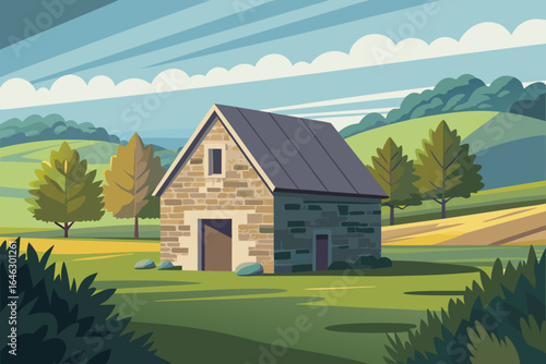 Minimal Realistic Vector of a Stone Built Barn