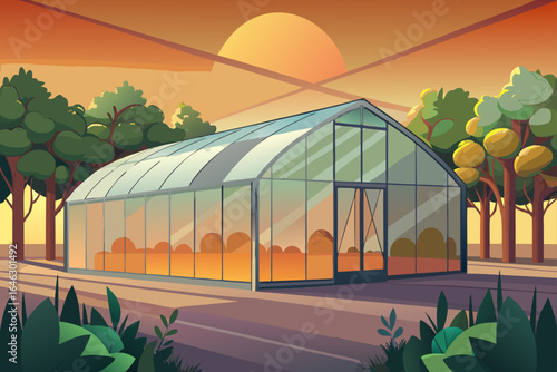 Smooth Gradient Vector of a Metal Greenhouse in an Orchard