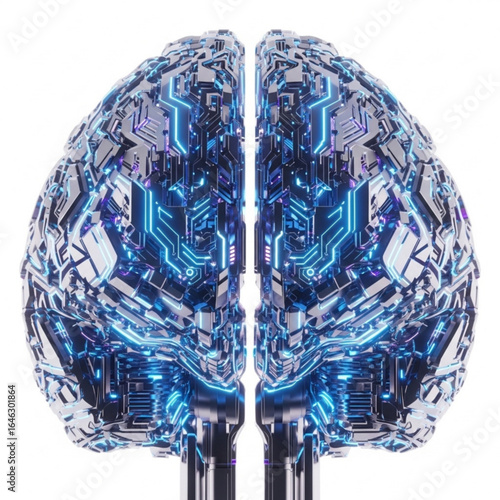 Digital representation of human intellect with intricate circuit patterns and bright blue illumination effect