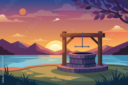 Subtle Texture Vector of a Glass Water Well by a Lake