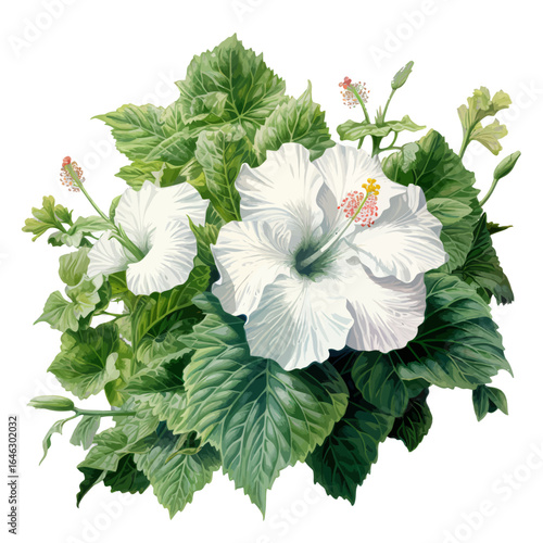 white hibiscus flowers on white background