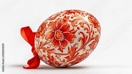 Vibrant Hand Painted Easter Egg in Red on White Background
