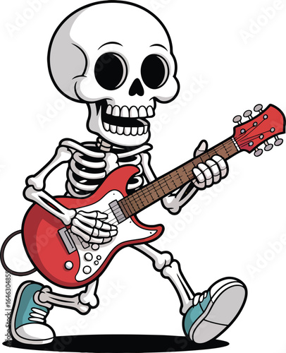 Skeleton playing red electric guitar vector