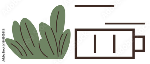 Green leaves next to a partially charged battery symbolizing renewable energy, sustainability, and eco-conscious resource usage. Ideal for energy conservation, green innovation, environmental care