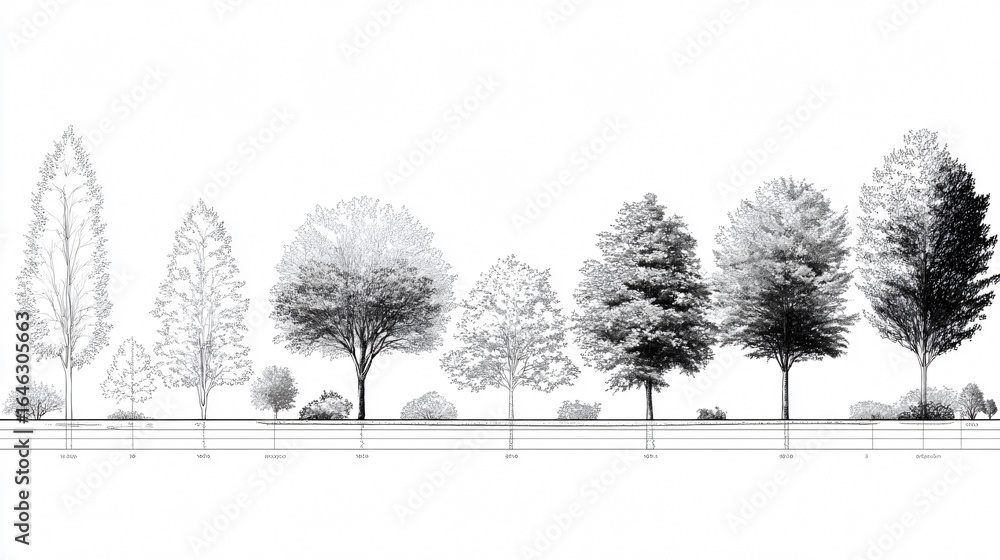 custom made wallpaper toronto digitalMinimal Style CAD Tree Line Drawing Side View Set