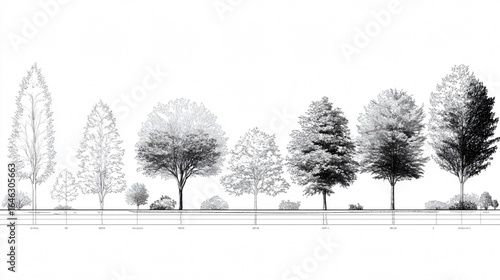 Wallpaper Mural Minimal Style CAD Tree Line Drawing Side View Set Torontodigital.ca
