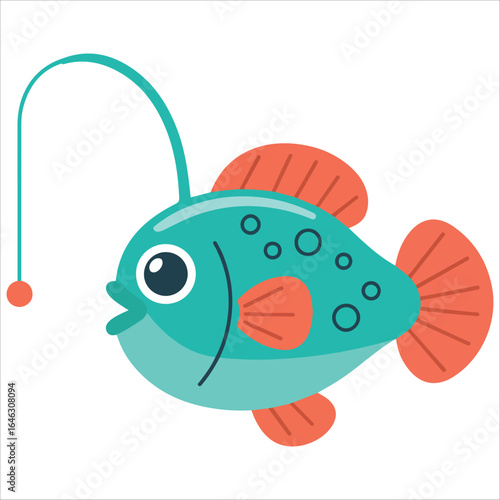 Cute deep sea angler fish cartoon vector illustration white background