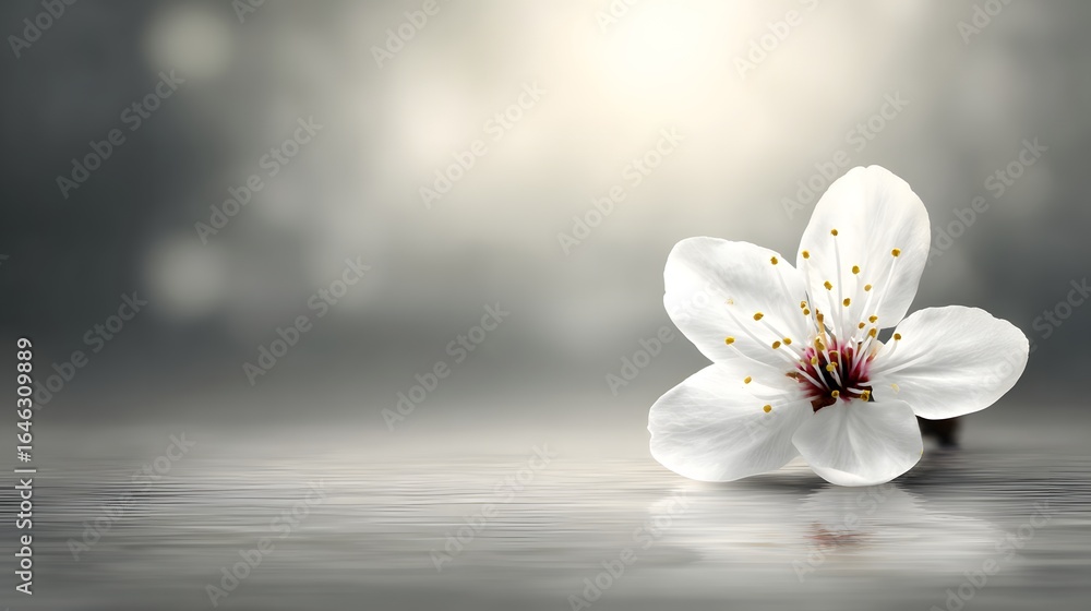 Fototapeta premium Delicate white blossom on a tranquil surface.