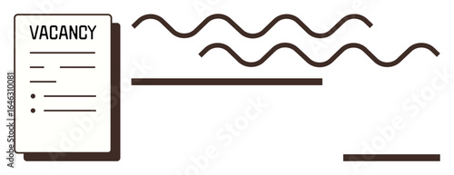 Job vacancy document with text lines and wave elements. Ideal for recruitment, employment, hiring process, job search, career opportunities, workforce management, HR strategies. Simple flat metaphor