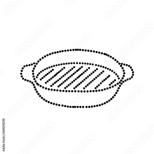 Dotted outline icon of a grill pan on a transparent background, representing cooking and culinary activities, concept of kitchenware or cooking supplies