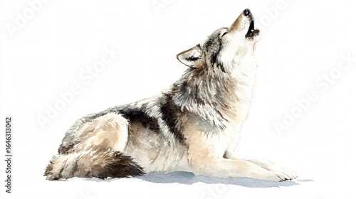 Majestic Watercolor Drawing of a Howling Grey Wolf - Wildlife Artwork