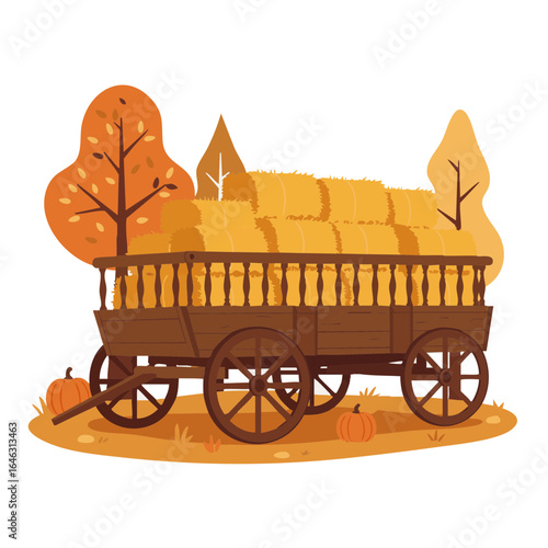Vector illustration of hayride wagon on white background, countryside