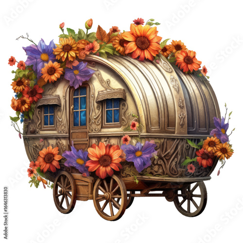 cart with flowers