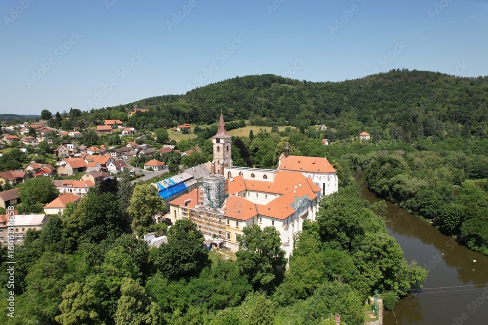 Obraz premium Sazava Monastery aerial panorama, major historical religious site in Bohemia