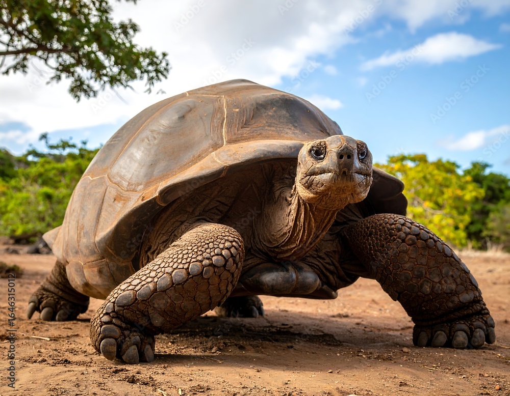 Obraz premium Giant tortoise walking on sandy ground