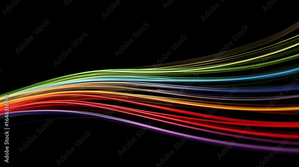 Naklejka premium Multicolored, flowing lines on a black background.