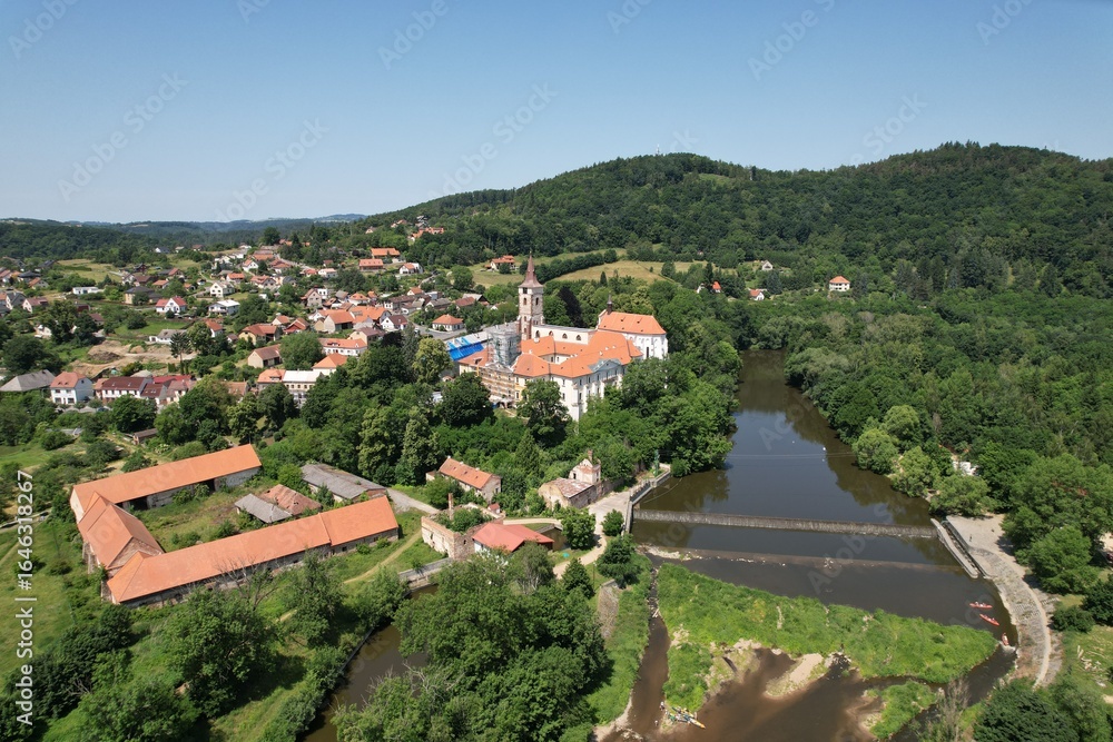 Fototapeta premium Sazava Monastery aerial panorama, major historical religious site in Bohemia