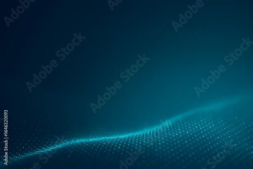 Glowing particle wave forming a smooth mesh along the lower third over a blue–teal gradient. Clean, corporate-friendly tech backdrop with generous copy space; no text or logos.