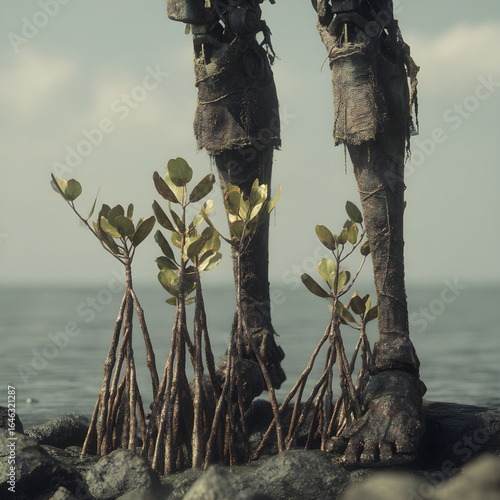A dancer�s legs fused with mangrove roots stabilizing eroding coastlines. --v 7.0