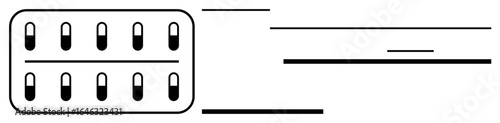Blister pack containing capsules alongside dynamic abstract lines symbolizing efficiency, delivery, and health. Ideal for pharmacy, healthcare, medicine, speed, logistics treatment progress. Simple