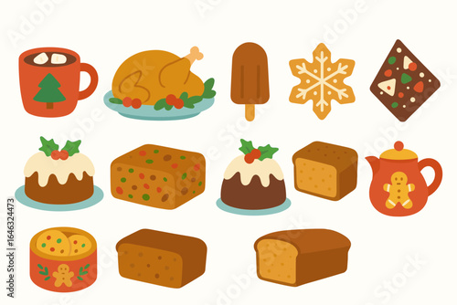 Food and drink icon set. holiday, treats flat icons assortment for festive designs