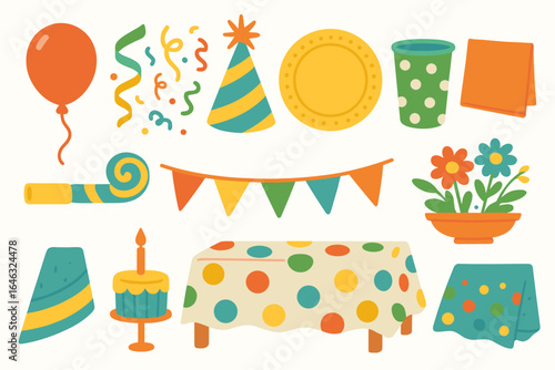 Party celebration flat icon set. festive, event, birthday decorative icons collection