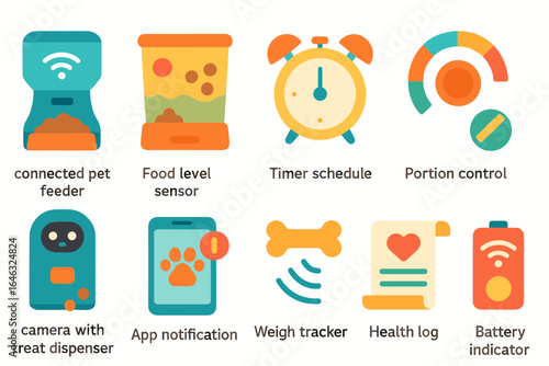 Pet care filled icon set. smart feeder, health, monitoring, nutrition icons collection