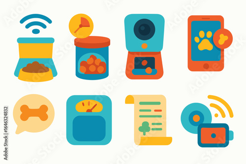 Pet care flat icon set. food, tracker, and wellness icons in flat style