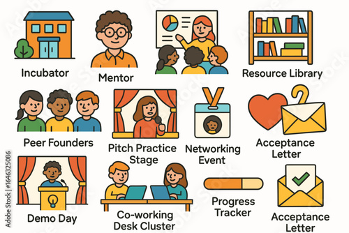 Startup, entrepreneur flat icon set. business, innovation icons flat collection