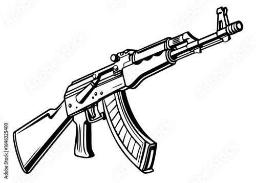 Black and White Assault Rifle Silhouette Illustration
